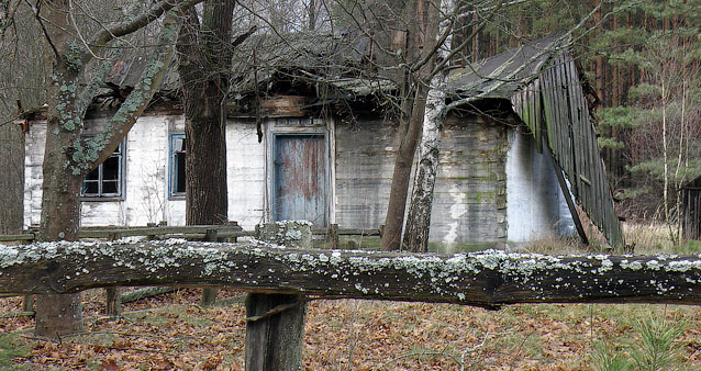 Opuszczone domy we wsi Adamowka